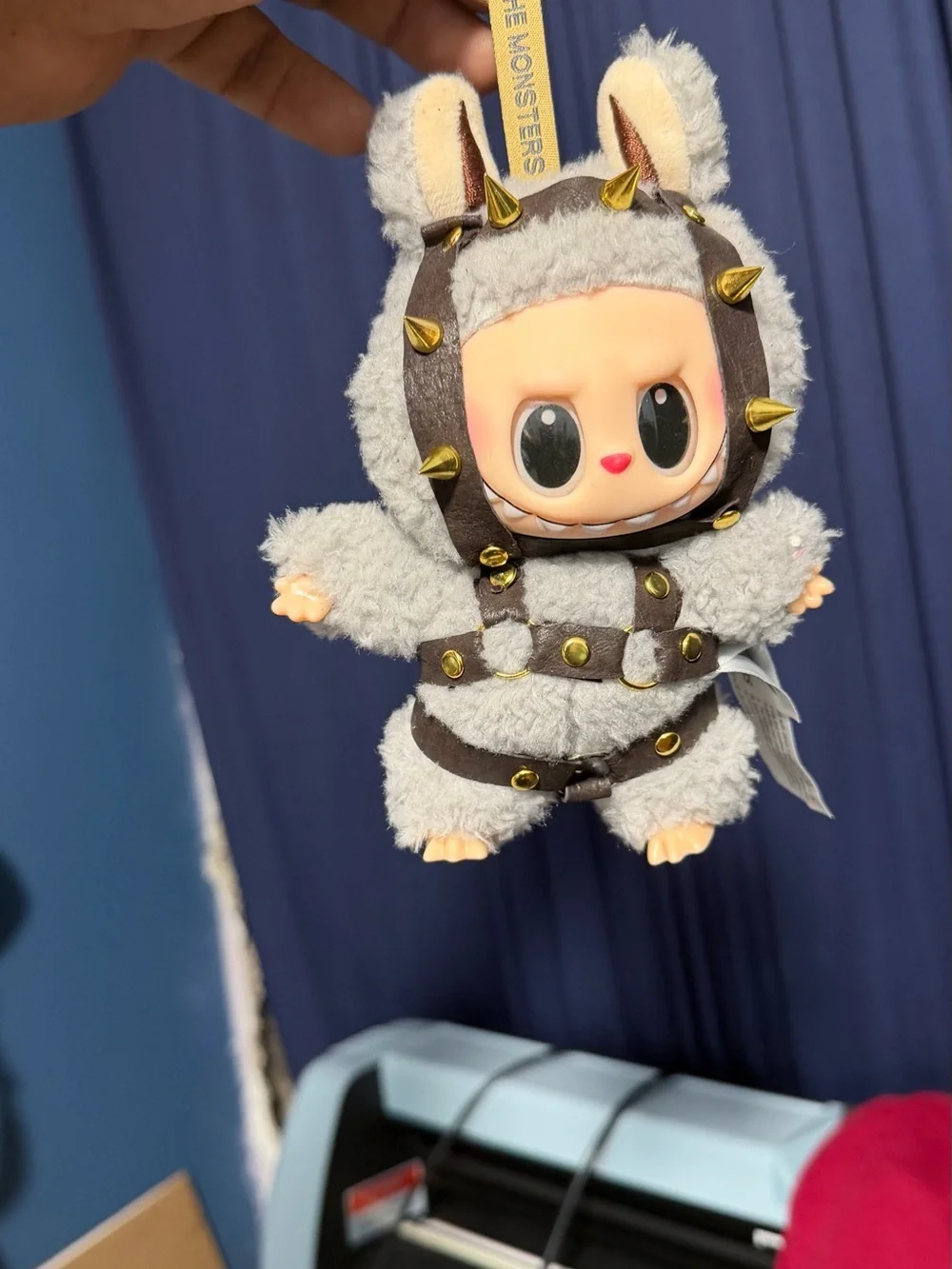 Plush Fabubu Doll with Spiked Leather Harness - Gray
